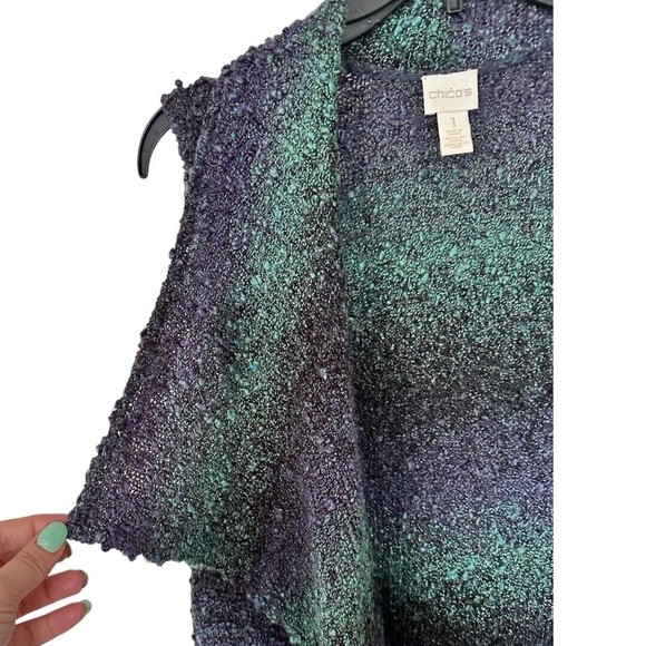 Chico’s Rowan purple Mermaidcore Waterfall open sleeveless textured cardigan Med - Picture 3 of 8